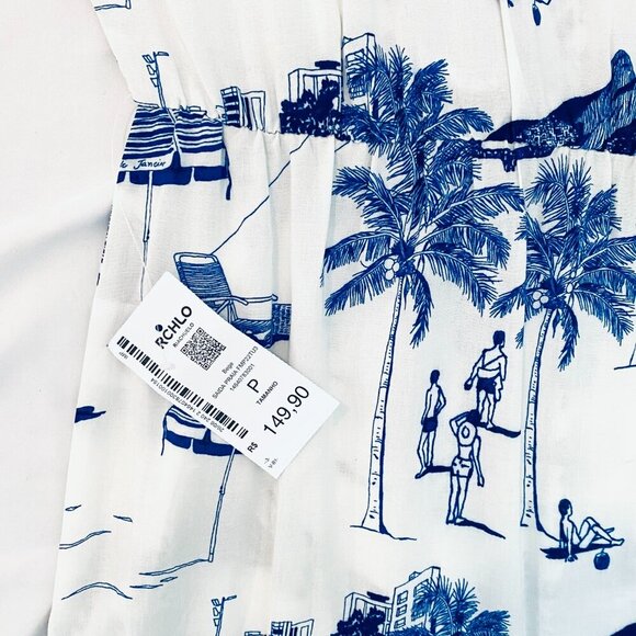 NWT Paulo Mariotti dress beach cover Womens Petite blue white midi button front - Picture 8 of 14